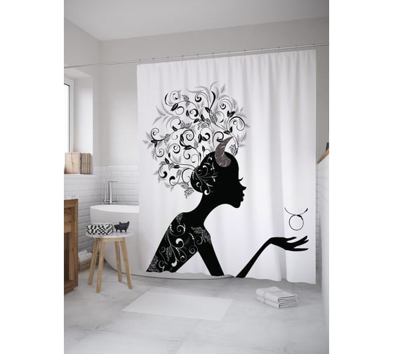 Штора (занавеска) для ванной JoyArty "Хрупкая девушка Телец" из сатена, 180х200 см с крючками, sc_61043 1