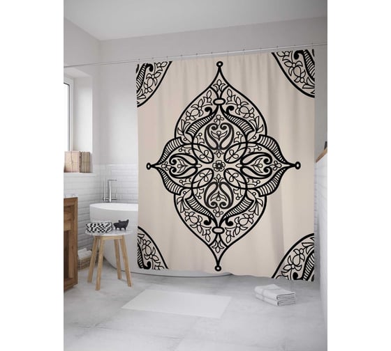 Штора (занавеска) для ванной JoyArty "Улыбчивые лепестки" из сатена, 180х200 см с крючками, sc_8413 1