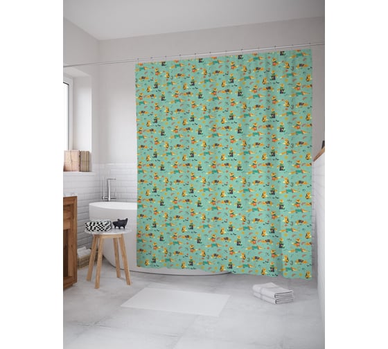 Штора (занавеска) для ванной JoyArty "Лисья жизнь" из сатена, 180х200 см с крючками, sc_62479 1