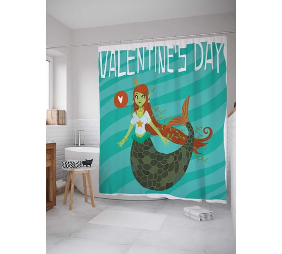 Штора (занавеска) для ванной JoyArty "Валентинка с русалкой" из сатена, 180х200 см с крючками, sc_7498 1