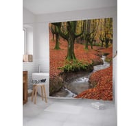 Штора (занавеска) для ванной JoyArty "Лесная влага" из сатена, 180х200 см с крючками, sc_9346