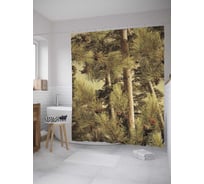 Штора (занавеска) для ванной JoyArty "Сосновая ограда" из сатена, 180х200 см с крючками, sc_8171