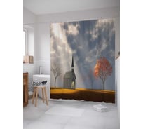 Штора (занавеска) для ванной JoyArty "Храм в поле" из сатена, 180х200 см с крючками, sc_7609