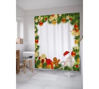 Штора (занавеска) для ванной JoyArty "Елочные игрушки" из сатена, 180х200 см с крючками, sc_53280