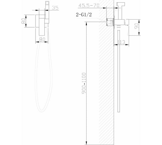 Смеситель ABBER Wasserfall с гигиеническим душем, золото матовое AF8625G