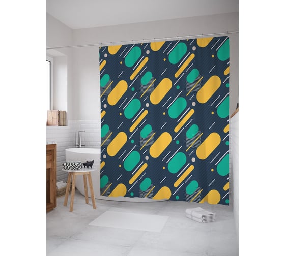 Штора (занавеска) для ванной JoyArty "Диагональные овалы" из сатена, 180х200 см с крючками, sc_58340 1