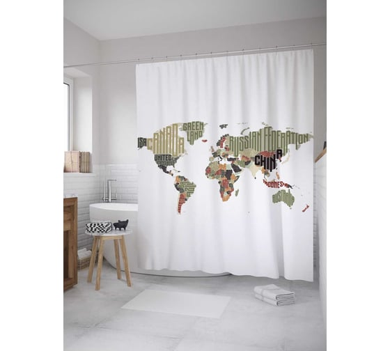 Штора (занавеска) для ванной JoyArty "Буквенная карта" из сатена, 180х200 см с крючками, sc_9054 1