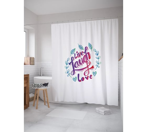 Штора (занавеска) для ванной JoyArty "Жизнь, смех, любовь" из сатена, 180х200 см с крючками, sc_53826 1