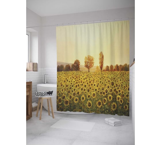 Штора (занавеска) для ванной JoyArty "Поле солнца" из сатена, 180х200 см с крючками, sc_9282 1