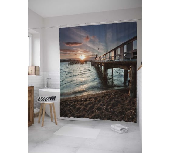 Штора (занавеска) для ванной JoyArty "История пирса" из сатена, 180х200 см с крючками, sc_8829 1
