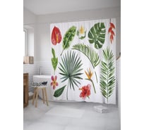 Штора (занавеска) для ванной JoyArty "Тропическая листва" из сатена, 180х200 см с крючками, sc_61518