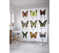 Штора (занавеска) для ванной JoyArty "Энтомологическая коллекция" из сатена, 180х200 см с крючками, sc_60113