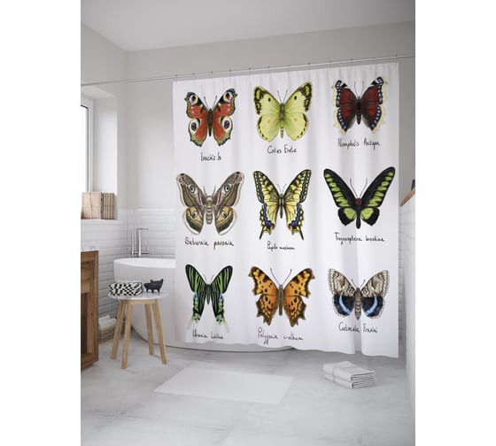 Штора (занавеска) для ванной JoyArty "Энтомологическая коллекция" из сатена, 180х200 см с крючками, sc_60113 1