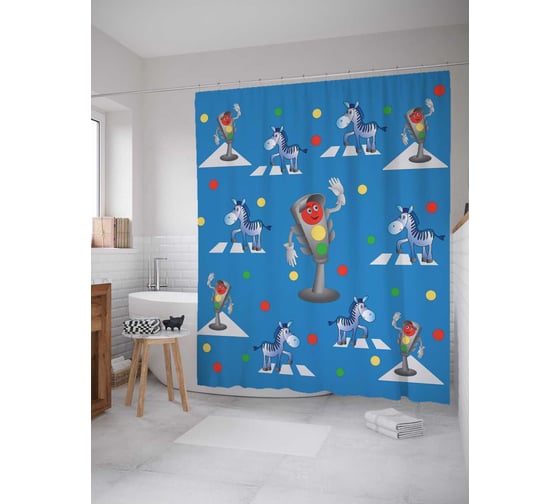 Штора (занавеска) для ванной JoyArty "Ослики на зебре" из сатена, 180х200 см sc_378913 1