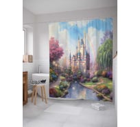 Штора (занавеска) для ванной JoyArty "Замок для маленькой принцессы" из сатена, 180х200 см с крючками, sc_D12