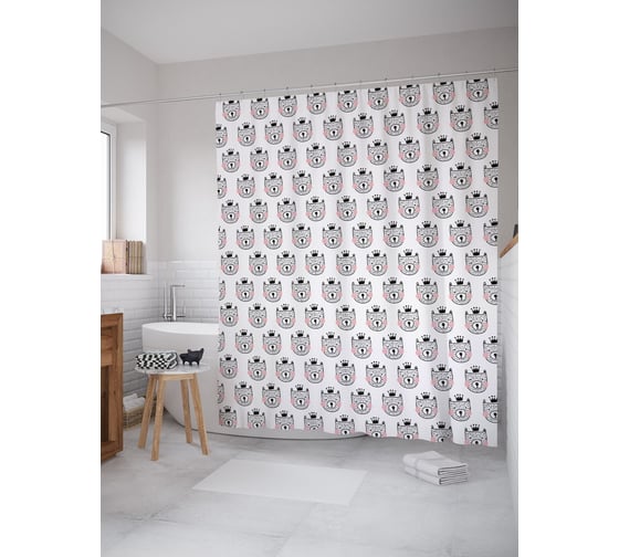 Штора (занавеска) для ванной JoyArty "Королевский медведь" из сатена, 180х200 см с крючками, sc_64275
