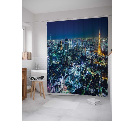 Штора (занавеска) для ванной JoyArty "Парижские ночи" из сатена, 180х200 см с крючками, sc_8311 1