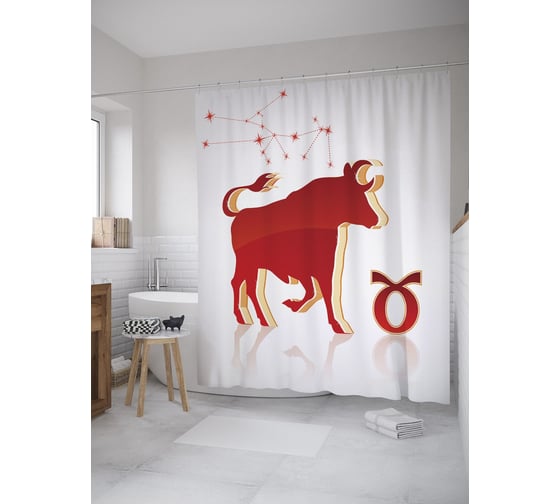 Штора (занавеска) для ванной JoyArty "Значок и созвездие Телец" из сатена, 180х200 см с крючками, sc_61044 1