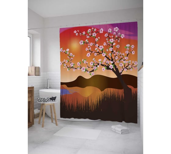 Штора (занавеска) для ванной JoyArty "Пустыня расцветает" из сатена, 180х200 см с крючками, sc_8039 1