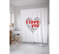 Штора (занавеска) для ванной JoyArty "Сердечное признание в любви" из сатена, 180х200 см с крючками, sc_53009