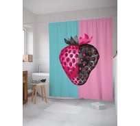 Штора (занавеска) для ванной JoyArty "Ягода клубника" из сатена, 180х200 см с крючками, sc_62300
