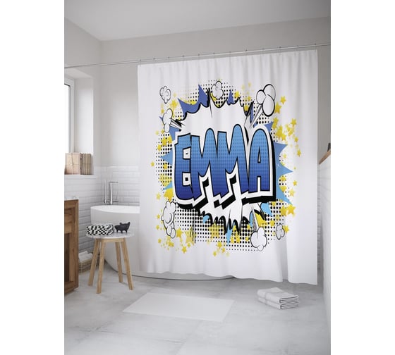 Штора (занавеска) для ванной JoyArty "Эмма" из сатена, 180х200 см с крючками, sc_61225 1