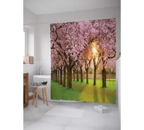 Штора (занавеска) для ванной JoyArty "Цветущая аллея" из сатена, 180х200 см с крючками, sc_8231