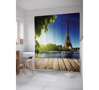 Штора (занавеска) для ванной JoyArty "Парижские теплоходы" из сатена, 180х200 см с крючками, sc_8504