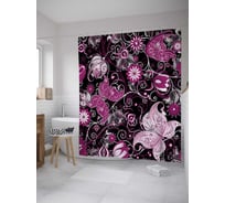 Штора (занавеска) для ванной JoyArty "Цветочный уголок" из сатена, 180х200 см с крючками, sc_8170
