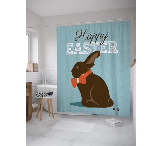 Штора (занавеска) для ванной JoyArty "Зайчик в бабочке" из сатена, 180х200 см с крючками, sc_60215 1