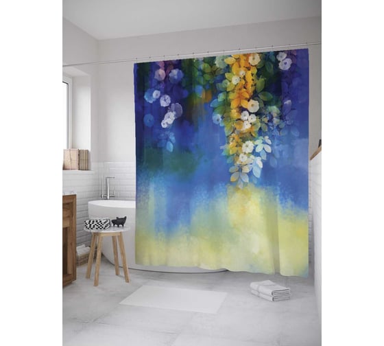 Штора (занавеска) для ванной JoyArty "Цветочное сосредоточение" из сатена, 180х200 см с крючками, sc_9109 1