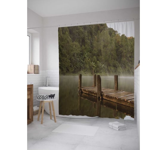 Штора (занавеска) для ванной JoyArty "Мостик на дикой местности" из сатена, 180х200 см с крючками, sc_9157 1