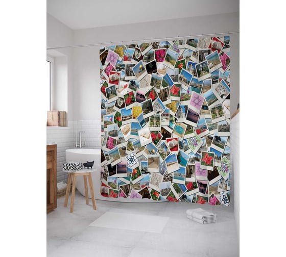 Штора (занавеска) для ванной JoyArty "Коллекция фотографий" из сатена, 180х200 см с крючками, sc_7491 1