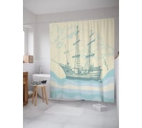 Штора (занавеска) для ванной JoyArty "Парусник с убранными парусами" из сатена, 180х200 см с крючками, sc_63736