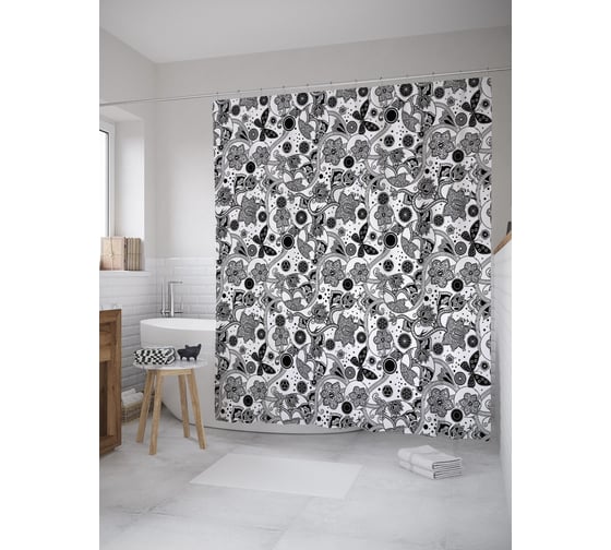 Штора (занавеска) для ванной JoyArty "Орнаментальный луг" из сатена, 180х200 см с крючками, sc_52504 1