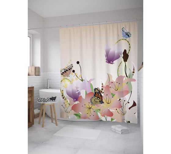 Штора (занавеска) для ванной JoyArty "Весенние эмоции" из сатена, 180х200 см с крючками, sc_8317 1