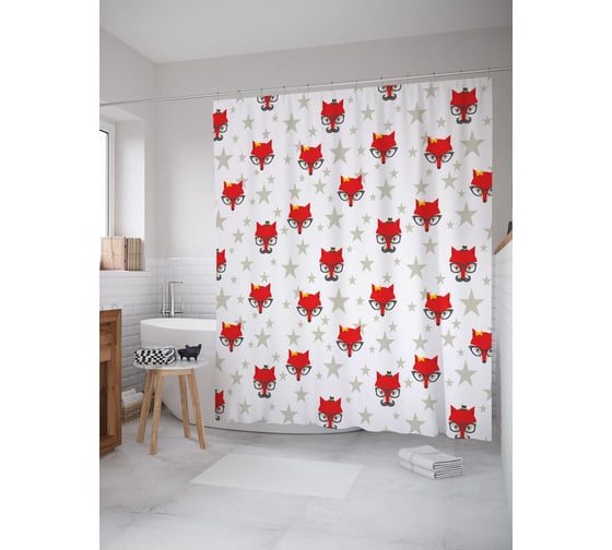 Штора (занавеска) для ванной JoyArty "Лисы-джентльмены" из сатена, 180х200 см с крючками, sc_62466 1