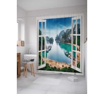 Штора (занавеска) для ванной JoyArty "Окно на берегу" из сатена, 180х200 см с крючками, sc_7787