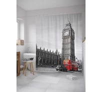 Штора (занавеска) для ванной JoyArty "Экскурсия к биг бену" из сатена, 180х200 см с крючками, sc_9414