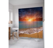 Штора (занавеска) для ванной JoyArty "Пламенный морской закат" из сатена, 180х200 см с крючками, sc_6996