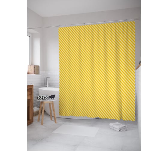 Штора (занавеска) для ванной JoyArty "Солнечные полосы" из сатена, 180х200 см с крючками, sc_62543 1