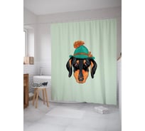 Штора (занавеска) для ванной JoyArty "Мордочка таксы" из сатена, 180х200 см с крючками, sc_53893