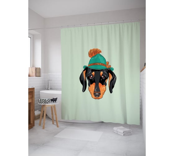 Штора (занавеска) для ванной JoyArty "Мордочка таксы" из сатена, 180х200 см с крючками, sc_53893 1