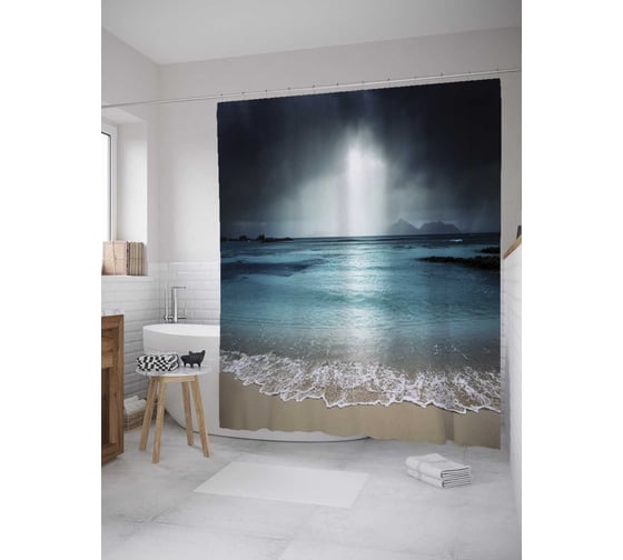 Штора (занавеска) для ванной JoyArty "Лунный мир" из сатена, 180х200 см с крючками, sc_8830 1