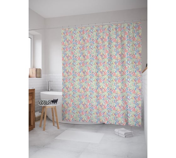 Штора (занавеска) для ванной JoyArty "Контурный листопад" из сатена, 180х200 см с крючками, sc_54580 1