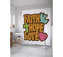 Штора (занавеска) для ванной JoyArty "Вера, надежда, любовь" из сатена, 180х200 см с крючками, sc_61706