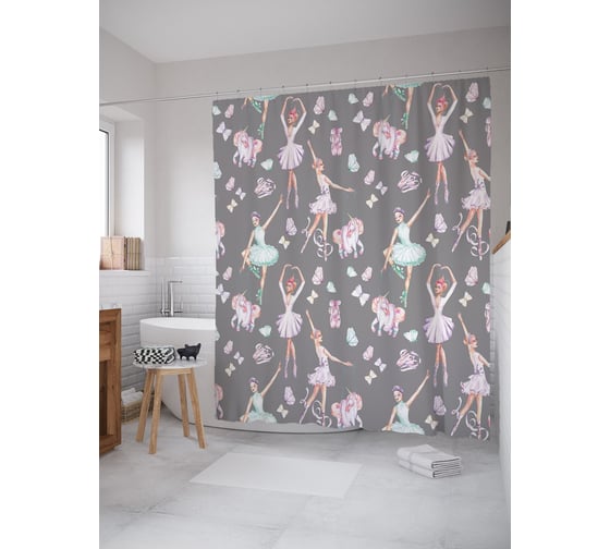Штора (занавеска) для ванной JoyArty "Балет с единорогом" из сатена, 180х200 см с крючками, sc_62487 1