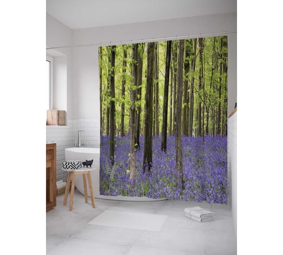 Штора (занавеска) для ванной JoyArty "Лесные цветы" из сатена, 180х200 см с крючками, sc_6477 1