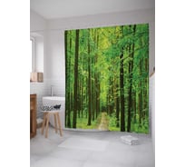Штора (занавеска) для ванной JoyArty "Зеленая тропа" из сатена, 180х200 см с крючками, sc_9347