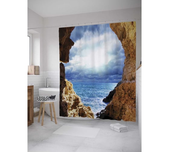 Штора (занавеска) для ванной JoyArty "Арка у моря" из сатена, 180х200 см с крючками, sc_8203 1